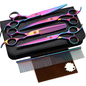 7 Inch Pet Dog Grooming Scissors Stainless Steel Curved Sharp <b>Edge</b> <b>Rubber</b> Handle Foldable Right Handed Groomer Trimming Shears - Product Image 1