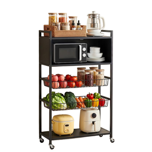 Étagère de rangement pour ustensiles de cuisine à poser au sol - Étagère murale mobile anti-poussière pour vaisselle, idéale pour l'exportation - Product Image 4