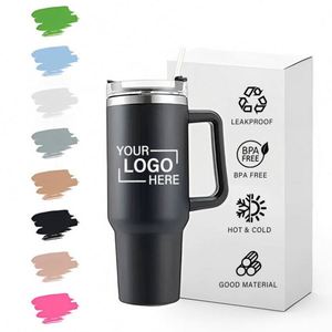 Customizable <b>Spill</b> Proof Hydro Traveler Reusable BPA Free 30 40 oz Insulated Stainless Steel Tumbler with Handle and Flip Straw - Product Image 4