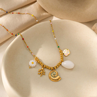 Collier en acier inoxydable avec breloques corail, conque, perle et poisson, plaqué or 18K PVD, résistant au ternissement et à l'eau, bijoux de plage pour femme