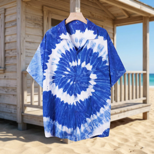 Camisa sin mangas para hombre con estampado índigo, transpirable, ecológica, lavable, informal, con cuello en V, ajuste holgado, con botones y bolsillo, cintura natural - Product Image 2