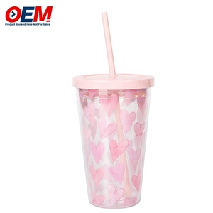 Taza de doble pared de PP personalizada con pajita OEM 450mL taza de plástico hecha de alta calidad taza de agua de oso lindo - Product Image 4