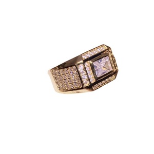 Luxo Espumante Banhado A Ouro Grande Cristal Anel Geométrico Jóias Chunky Cubic Zirconia CZ Square Band Anel Para Homens - Product Image 5