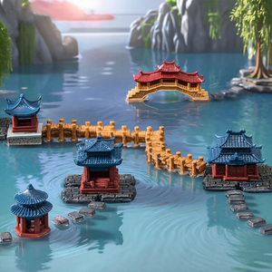 Accessoires de jardin féerique miniature, maison miniature de style chinois, petit pont, figurines en résine, ornements pour la décoration de jardin et de bonsaï - Product Image 3