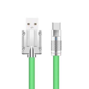 Zinc Alloy LED TPE Big OD 5A 120W Fast Charging Mobile Phone Data Cable Super Fast Charging Cable Soft TPE Type C Charger Cord