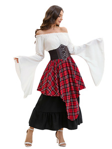 Abiti da ballo medievali in 4 colori, abito asimmetrico con top con cintura, costumi lunghi da pirata per Halloween da donna - Product Image 3