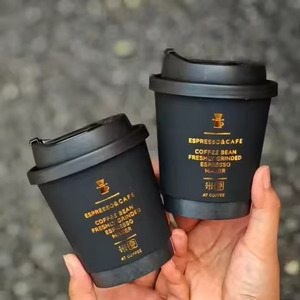 Custom Luxe Wegwerp Zwarte Koffie Kopjes Met Gouden Dubbele Wand Pe Gecoat Papier 2.5-16Oz Capaciteit Deksel Voor Speciale Dranken - Product Image 2