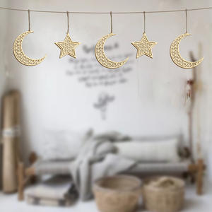 Dekorasi kayu DIY Festival Islami lebaran, liontin gantung bentuk bulan heksagonal + Modern + dekorasi dinding kayu Modern - Product Image 6