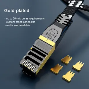 Factory Free Sample Flat STP Ethernet Patch Cable Braided Cat7 Patch Cord Shielded Cat8 Network LAN Patch Cable For Gaming PC