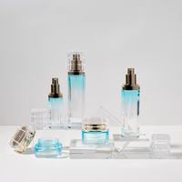 Ensemble de flacons et pots en verre transparent mat luxueux personnalisés 40/100/120 ml avec pompe, stock disponible, logo imprimable, emballage cosmétique