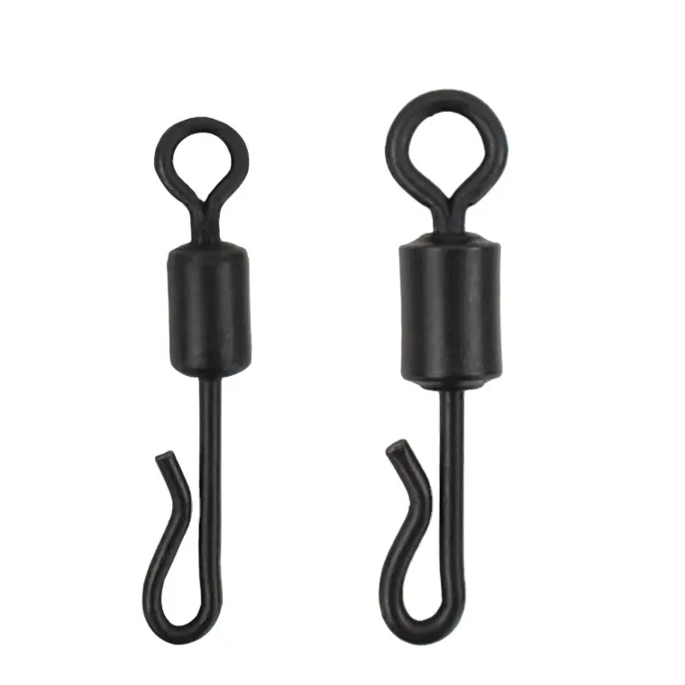 TOPIND Matte Black Carp Quick Change Fishing Swivel Brass Q-Shaped Rolling Swivel with Nickle