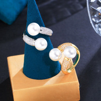 Bague ouverte de luxe minimaliste de style coréen avec doubles perles - bijoux polyvalents en gros