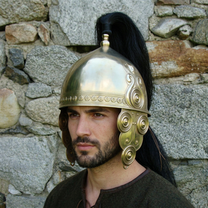 Casco Romano Antiguo de Latón Chapado en Oro, Fundición Redonda Artística, Coleccionable, Armadura - Product Image 1