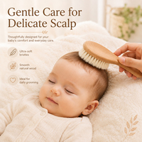 Brosse à cheveux pour bébé en bois de hêtre, brosse à visage pour bébé en bois de Schima, brosse de toilettage pour nouveau-né à poils doux en laine d'agneau