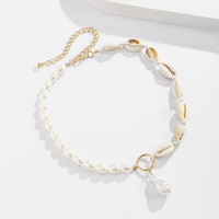 Collier élégant minimaliste en coquillages, plaqué or, avec chaîne de perles et pendentif coquillage pour femme - Vente en gros