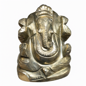 Figura de Ganesha Tallada a Mano en Piedra de Pirita - Ídolo del Dios Ganesha en Cristales y Piedras Preciosas - 2.8 pulgadas y 225 g - UNO - Product Image 2