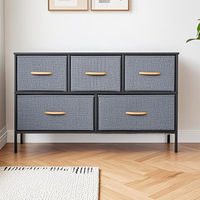 Armoire de rangement en tissu avec 5 grands tiroirs, construction en métal et tissu, gain de place, pour salon et chambre d'enfant