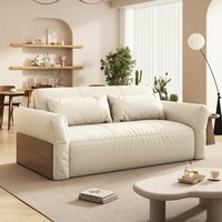 Cremeweißes Schlafsofa Multifunktionales Sofa Platzsparendes Ausziehbares Schlafsofa mit Massivholz-Akzenten für Wohnzimmer