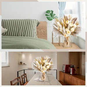 Grand bouquet d'<span class=keywords><strong>herbe</strong></span> <span class=keywords><strong>de</strong></span> la <span class=keywords><strong>pampa</strong></span> séchée (91/51 pièces) avec roses blanches et beiges - Décoration <span class=keywords><strong>de</strong></span> table bohème à pleine <span class=keywords><strong>floraison</strong></span> et faible entretien - Product Image 5