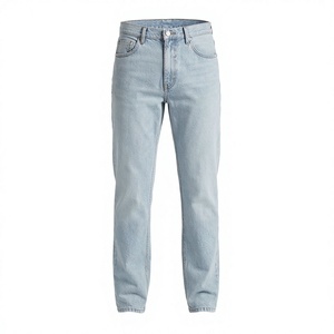 Jean en denim délavé coupe droite taille haute pour homme, coupe régulière, 100 % coton, séchage rapide, respirant, décontracté, bleu clair, printemps - Product Image 1