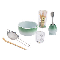 Ensemble Matcha Sept Pièces à Motif Floral, Nouveau Style Chinois, Coffret Cadeau Comprenant Bol à Thé avec Bec Verseur, Fouet Chasen, Cuillère Chashaku