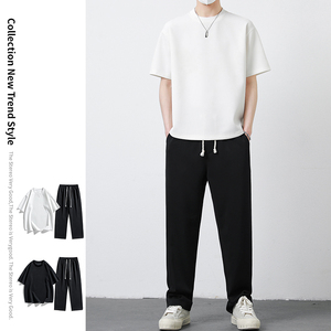 Pantalon décontracté pour garçons, nouveau modèle automne, avec logo personnalisé, style américain, coupe droite ample, jambe large, confortable, pour le printemps et l'automne. - Product Image 4