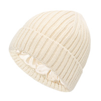 Bonnet unisexe personnalisé avec logo, en tricot côtelé doublé satin, chaud pour l'hiver, avec revers et doublure en soie, pour la protection des cheveux