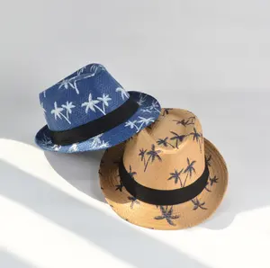 2023 Wholesale Summer Print Wide Brim Cowboy Panama Hats Beach Hat Straw Jazz Top Hats for Unisex Summer New Straw
