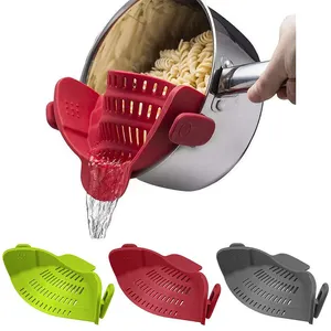 Benutzer definierte Küche verstellbare Gemüse wäsche Safe Sieb Silikon Topf Clip auf Sieb für Töpfe Pfannen und Schalen