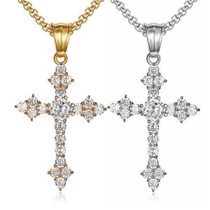 yunnique Cross Pendant Necklace Stainless Steel With Zircon Inlay Unisex Gift Jewelry Geometric Design Pave Setting QF999 - Product Image 1