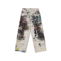 Jean en denim 3D imprimé numérique effet éclaboussures de peinture, coupe baggy, personnalisé pour hommes
