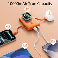 Batterie externe magnétique sans fil 10000 mAh avec support métallique, écran numérique, câbles Type-C intégrés, charge rapide 20W