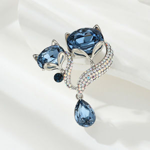 Blue Crystal Fox Brooch Animal Shape Zinc Alloy Bezel Setting Women's Party Fashion Lapel Pin - Product Image 1