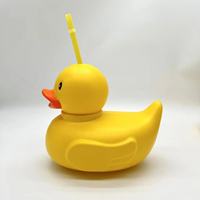 Gobelets en plastique PP personnalisés de 1000 ml, motif canards jaunes, grande taille, écologiques, avec couvercle, pour fêtes, boissons d'extérieur, paille, pour enfants