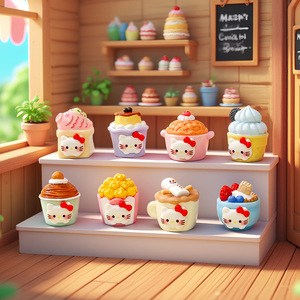 Dibujos animados lindo palomitas de maíz café helado Sundae Kt gatito resina encantos Diy Accesorios de escritorio caja de basura caja de almacenamiento decoraciones para el hogar - Product Image 6