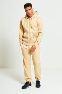 Venta al por mayor personalizado de los hombres Slim Fit transpirable antibacteriano más tamaño ropa deportiva sudaderas con capucha y chándal conjuntos-Beige Block Design - Product Image 5