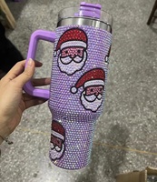 Gobelets de Noël 40oz avec strass rose vif, 26 couleurs, tasses à café de Noël avec poignée et strass Père Noël