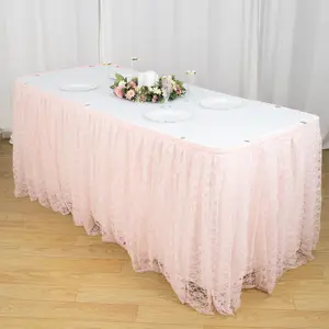 High Quality Blush Premium Pleated Lace Table Skirt