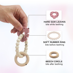 2023 gros nouveauté mignon bébé anneau de dentition doux sans BPA de qualité alimentaire anneau en bois avec Silicone bébé jouets de dentition - Product Image 6