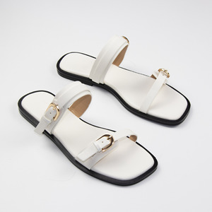 Sandales plates de luxe pour femmes, en cuir léger, antidérapantes, pour l'été, avec boucles métalliques et plateforme, style mocassins de créateur - Product Image 3