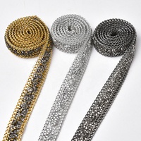 Fantaisie Cristal Strass Double Point Strass Avec Chaîne En Métal Bande Noir Diamant Garniture Décoratif