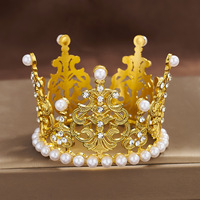 Krone Tiara Kuchen Oberteil Kristall Perle Kinder Haar-Ornamente für Hochzeit Geburtstag Party Kuchen Dekoration goldene und silberne Farbe