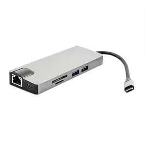 Usine haute qualité 8 en 1 100/1000mbps Type C hub USB 3.1 vers HDMI Ethernet USB 3.0 et PD station d'accueil type c hub hdmi