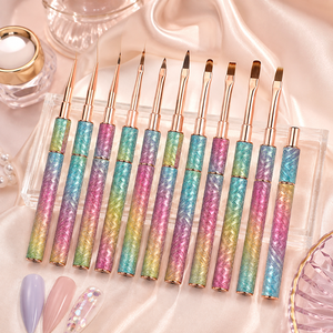 Lot de 10 pinceaux à ongles à manche métallique dégradé, poils fins en nylon, formes multiples pour la peinture au gel et la manucure - Product Image 1