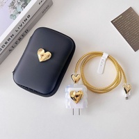 Magnifique Ensemble Housse de Téléphone Iphone Électroplaquée Or Rose avec Strass, Chargeur 20W avec Cordon, Cache Anti-Poussière, Étui et Sac Illustré pour Iphone