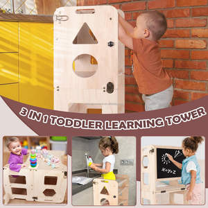 Bangku anak tangga, alat belajar menara pembantu kayu untuk balita berdiri dapur lipat tinggi dapat diatur - Product Image 4