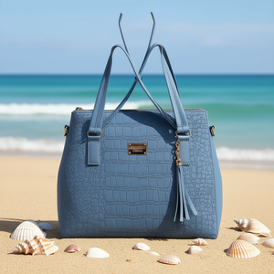 Bolso Tote de Mezclilla Azul para Mujer Fana Ileana, con Cierre de Cremallera, Patrón de Cocodrilo, Bolso de Mano Casual para la Playa, Bolso de Hombro - Product Image 2