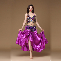 Nouveau Costume de danse du ventre adulte jupe de danse orientale scène Performance 3 pièces ensemble soutien-gorge ceinture jupe vêtements de danse du ventre
