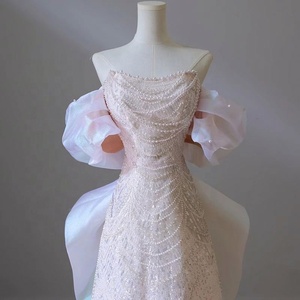 Vestido de Novia <span class=keywords><strong>Civil</strong></span> Moderno de Alta Gama, Estilo Sirena/Trompeta, Antiestático, con Cuentas, Lazo Grande, Vestido de <span class=keywords><strong>Banquete</strong></span> de Bienvenida <span class=keywords><strong>para</strong></span> Novia, Drapeado - Product Image 3