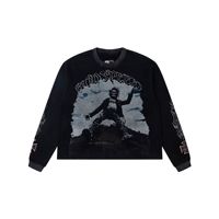 T-shirts pour hommes, mode streetwear, imprimé hip-hop, tissu gaufré rétro, décontracté, manches longues, t-shirts de couple